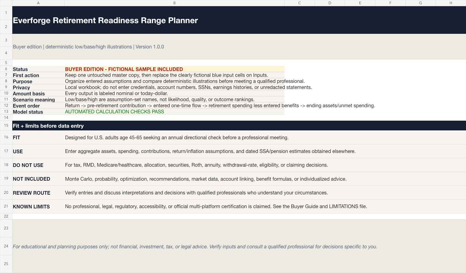 Everforge Retirement Readiness Range Planner buyer-edition workbook cover