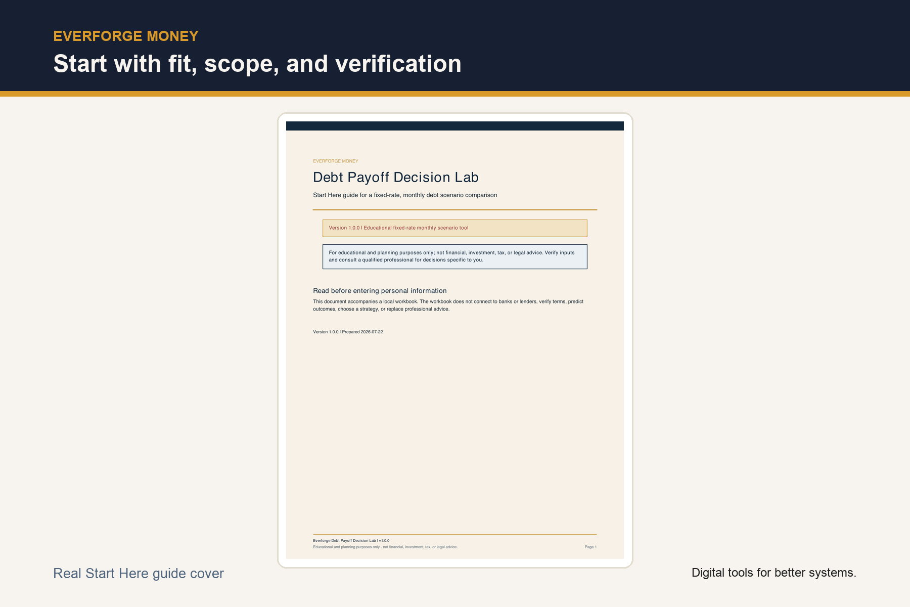 Cover of the Debt Payoff Decision Lab Start Here PDF guide.